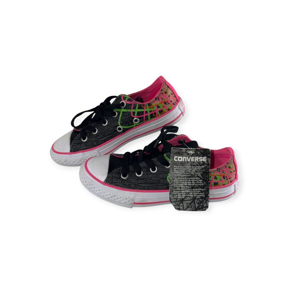 Converse All Star Low Top Casual Sneakers, Blk/Pink/Lime, Canvas, Children's 12C